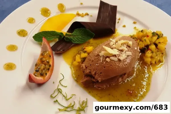 Toblerone Mousse with Mango Passion Fruit Chili | Gourmexy